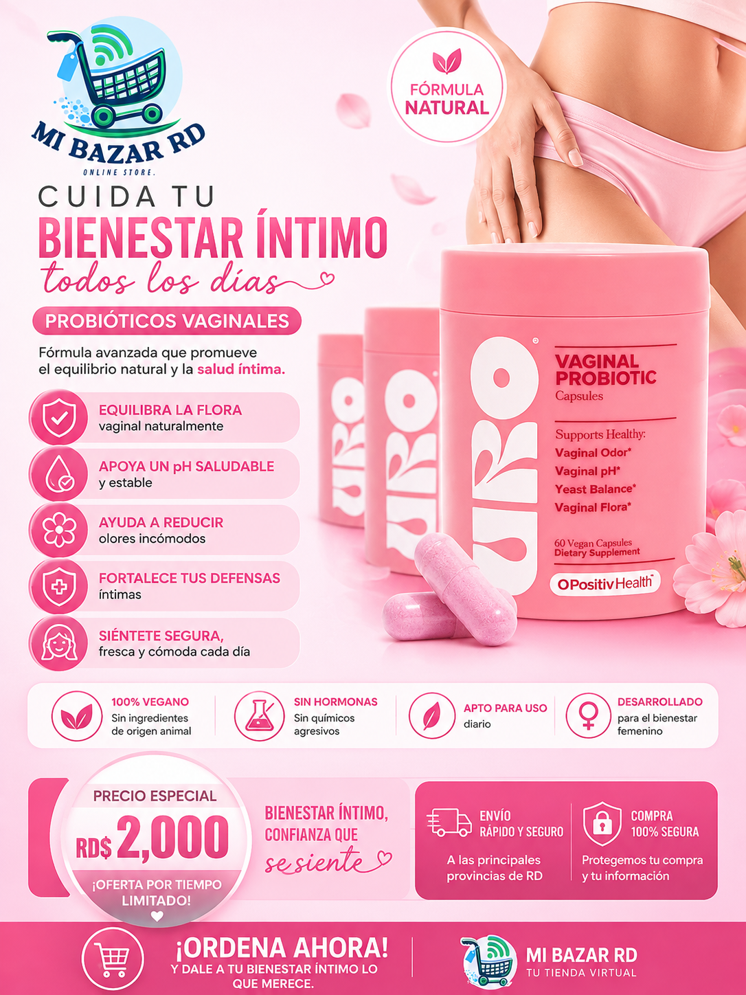 URO VAGINAL PROBIOTICS PARA LA SALUD VAGINAL DE LAS MUJERES, EQUILIBRIO DEL PH