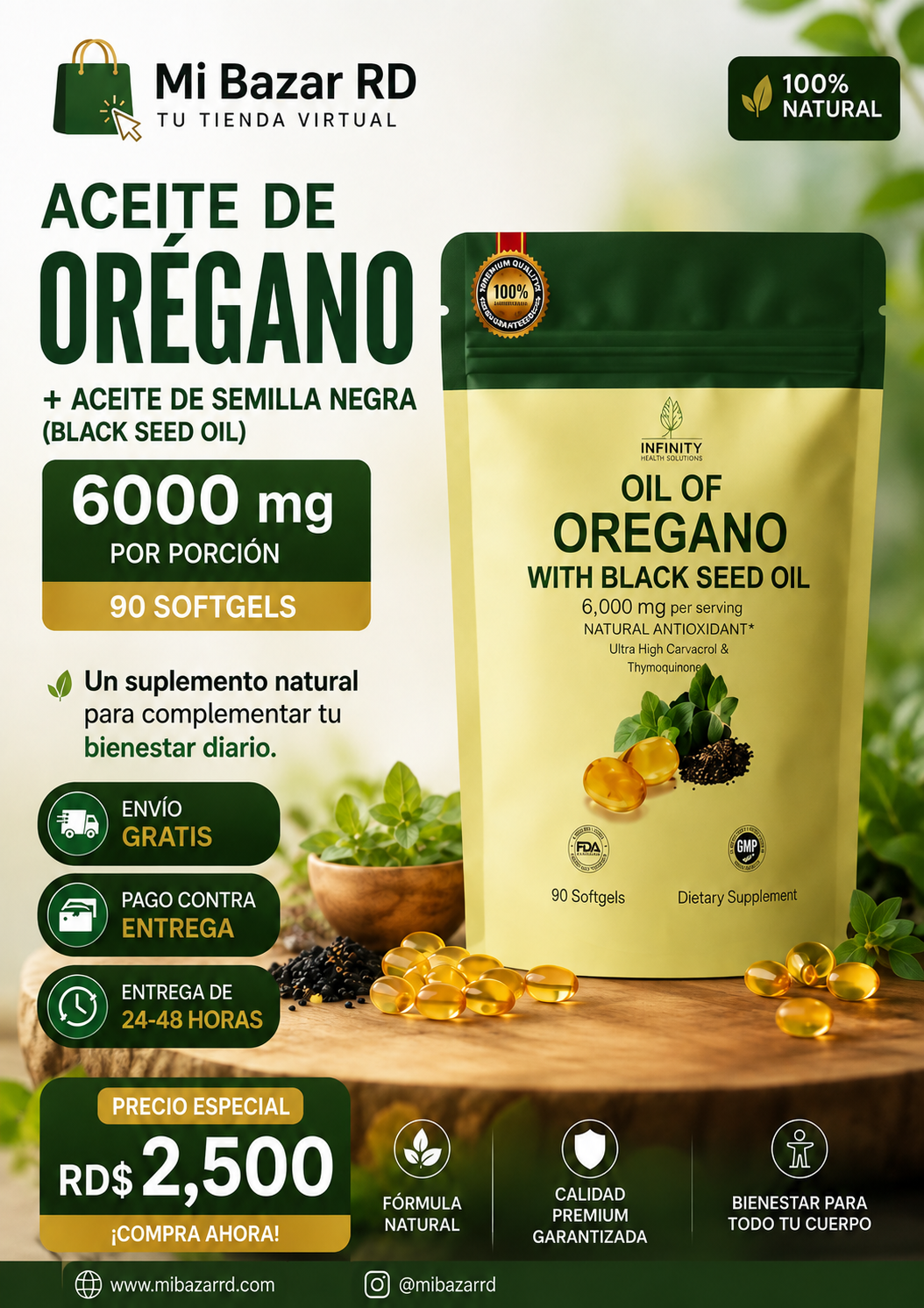 OREGANO OIL + BLACK SEED OIL 6000 MG (90 SOFGEL)