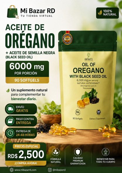 OREGANO OIL + BLACK SEED OIL 6000 MG (90 SOFGEL)