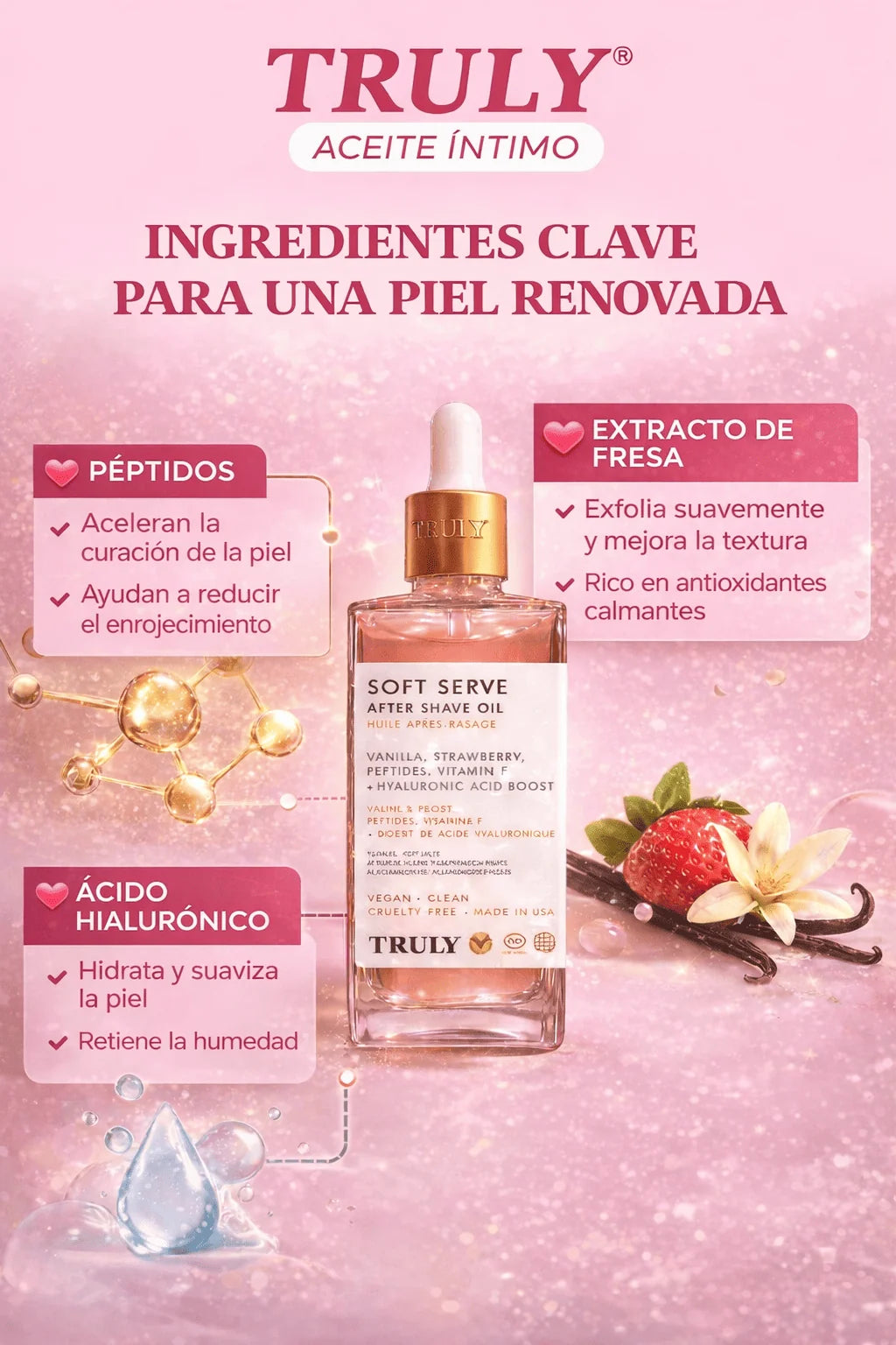 TRULY ROSADO Y CAJA DE PROTECCIÓN ACEITE INTIMO ACLARANTE
